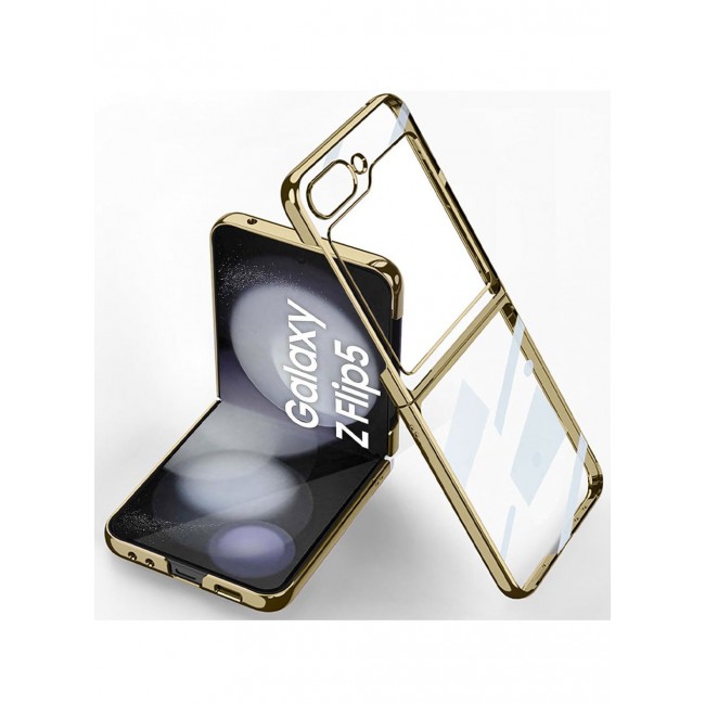 CATANES Samsung Galaxy Z Flip 5 Case Clear Electroplating Full Coverage Phone Case Gold