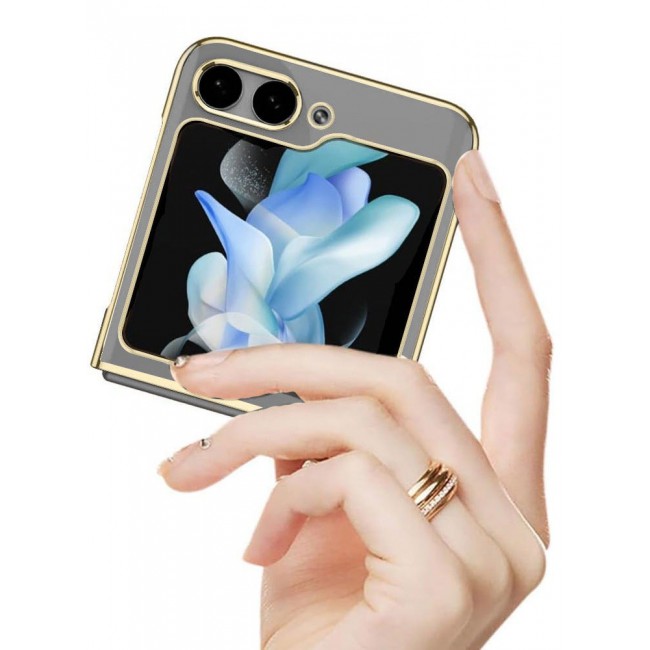CATANES Samsung Galaxy Z Flip 5 Case Clear Electroplating Full Coverage Phone Case Gold