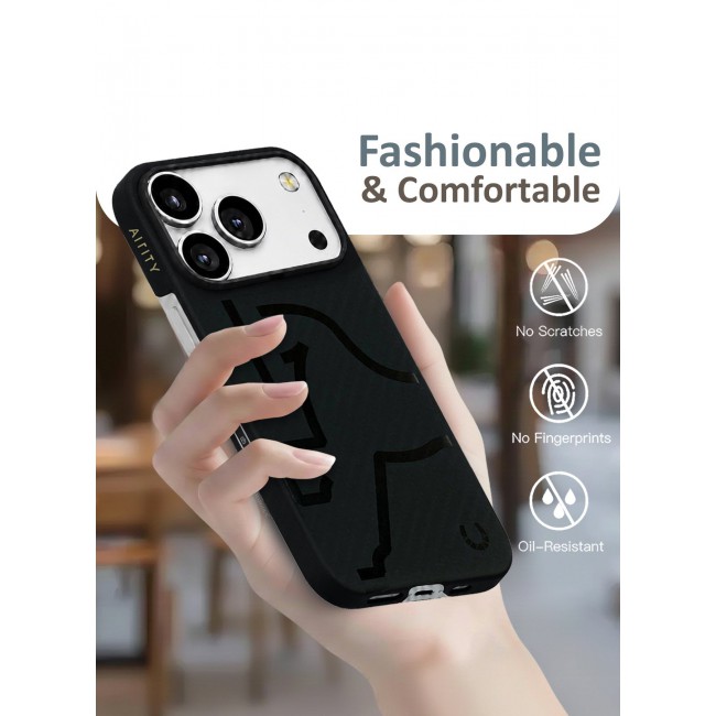 AIRITY Horse Style Bamboo Protective Case for iPhone 17/18 Pro Magsafe Ultra Durable, Lightweight & Premium Design Full Black
