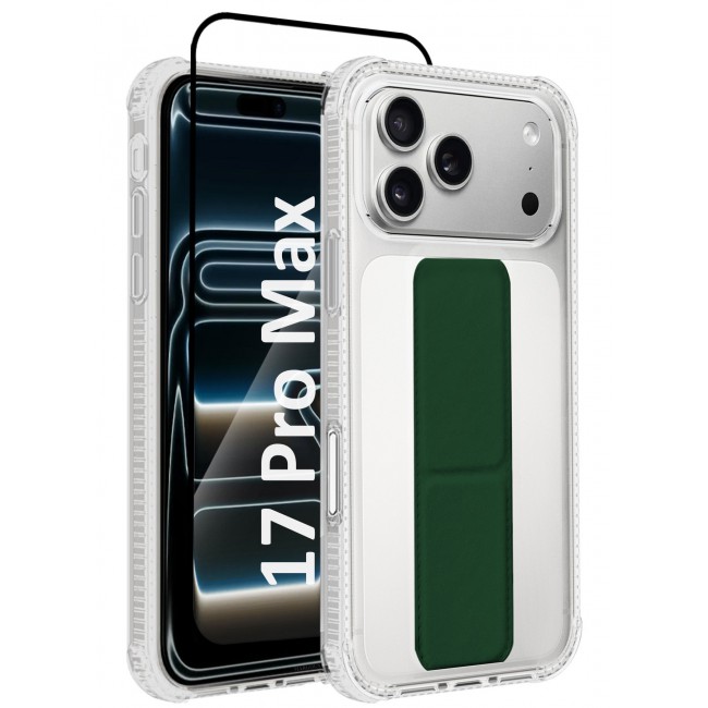 CATANES 2 Packs Finger Grip Clear Case Cover for iPhone 17 Pro Max - Kickstand Car Magnetic Holder Multi-function Protective Two-in-one Case with 3D Screen Protector - Dark Green