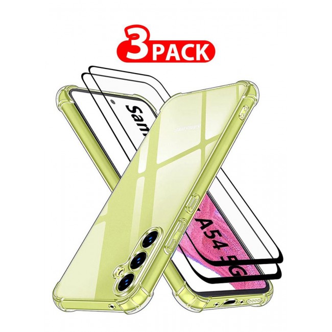 CATANES 3 Packs Of Samsung Galaxy A54 Clear Case and 2 Screen Protectors TPU Gorilla Case Cover Reinforced Corner Shock Absorption Anti Scratch Anti Yellow Ultra Thin Case