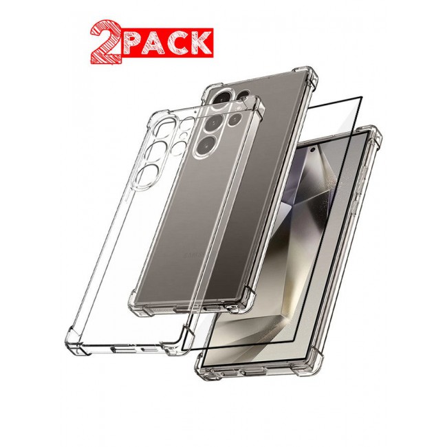 CATANES 2 Packs For Samsung Galaxy S24 Ultra Gorilla Case and Screen Protector Shock-Absorption Flexible Clear TPU Rubber Protective Cell Phone Cover Slim Fit Transparent Protective Case Cover