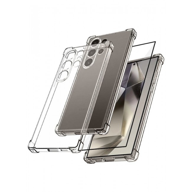CATANES 2 Packs For Samsung Galaxy S24 Ultra Gorilla Case and Screen Protector Shock-Absorption Flexible Clear TPU Rubber Protective Cell Phone Cover Slim Fit Transparent Protective Case Cover