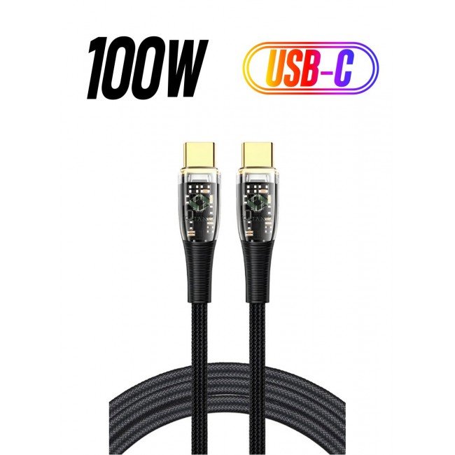 CATANES USB Type C to USB Type C Cable Fast Charging Cable Transparent Adapter Fast Charging Cable Black 1M