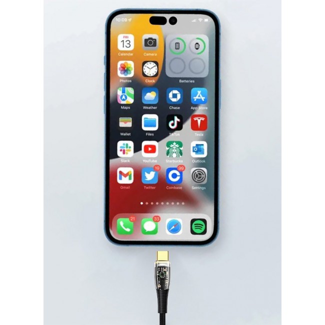 CATANES USB Type C to USB Type C Cable Fast Charging Cable Transparent Adapter Fast Charging Cable Black 1M