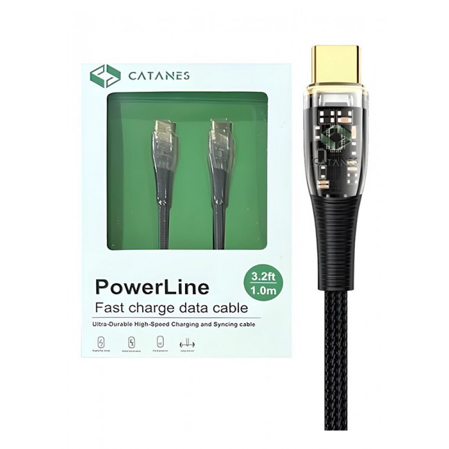 CATANES USB Type C to USB Type C Cable Fast Charging Cable Transparent Adapter Fast Charging Cable Black 1M