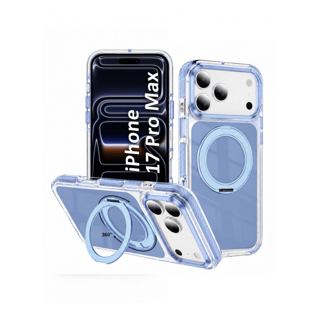CATANES Magnetic Case For iPhone 17 Pro Max Clear TPU Cover with 360-Degree Rotating Ring Kickstand - Glacier