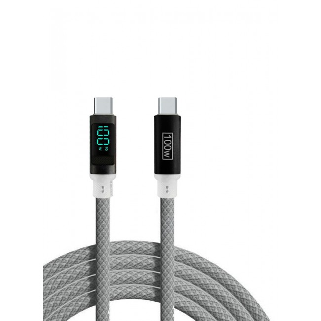 CATANES 100W Fast Charging Cable USB-C to USB-C - Built-in Power Display, PD 3.0 & Durable Braided Design 1M - Light Grey