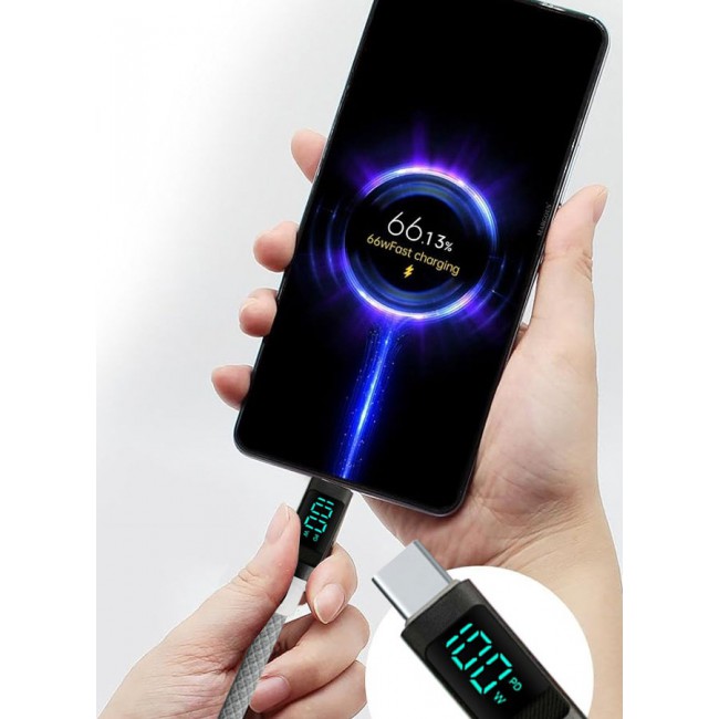 CATANES 100W Fast Charging Cable USB-C to USB-C - Built-in Power Display, PD 3.0 & Durable Braided Design 1M - Light Grey