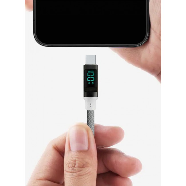 CATANES 100W Fast Charging Cable USB-C to USB-C - Built-in Power Display, PD 3.0 & Durable Braided Design 1M - Light Grey