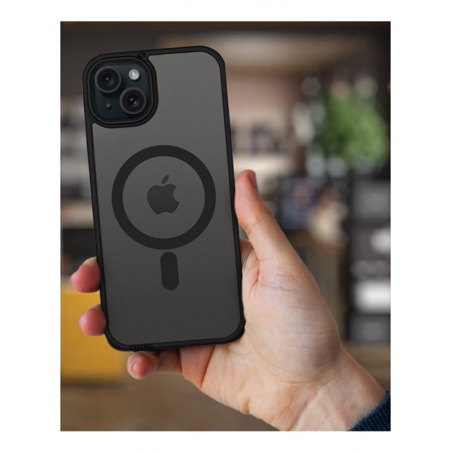 CATANES (Case for iphone 15) Back Cover Full Camera Protection and Reinforced Corners Scratch Resistant Cover Support Magnetic Charging Transparent Body Black