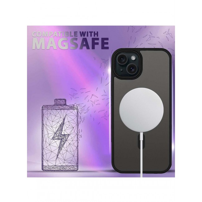 CATANES (Case for iphone 15) Back Cover Full Camera Protection and Reinforced Corners Scratch Resistant Cover Support Magnetic Charging Transparent Body Black