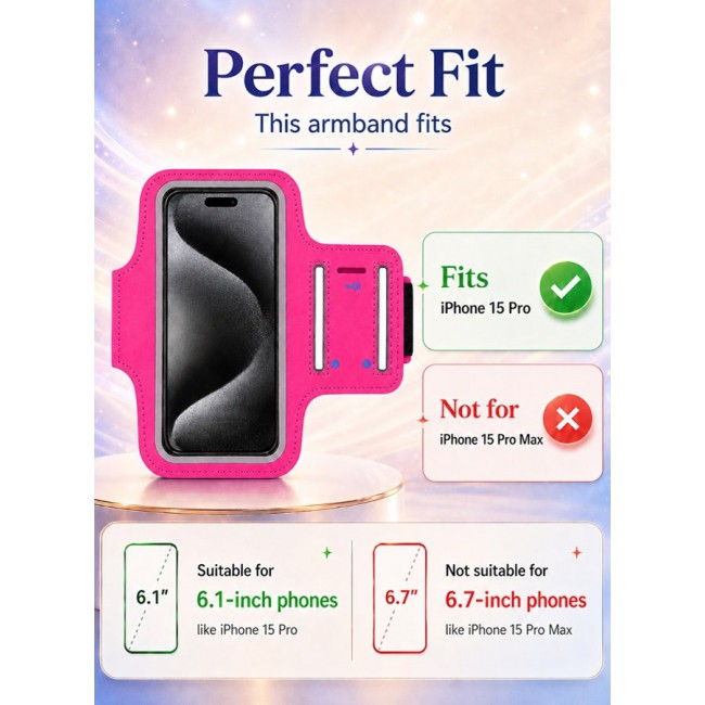 MARGOUN Sports Running Armband Case Compatible with iPhone 15 Pro – Water-Resistant Fitness Wristband Pouch for Gym, Workouts, Jogging with Key Holder and Reflective Strip