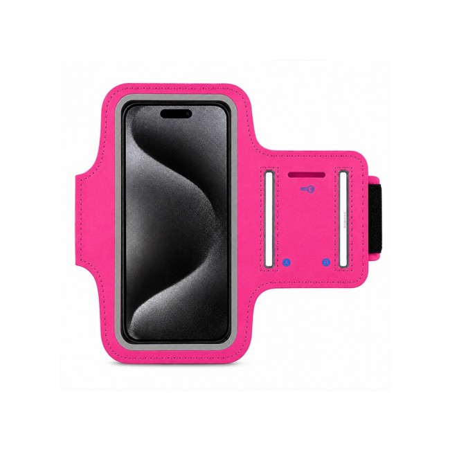 MARGOUN Sports Running Armband Case Compatible with iPhone 15 Pro – Water-Resistant Fitness Wristband Pouch for Gym, Workouts, Jogging with Key Holder and Reflective Strip