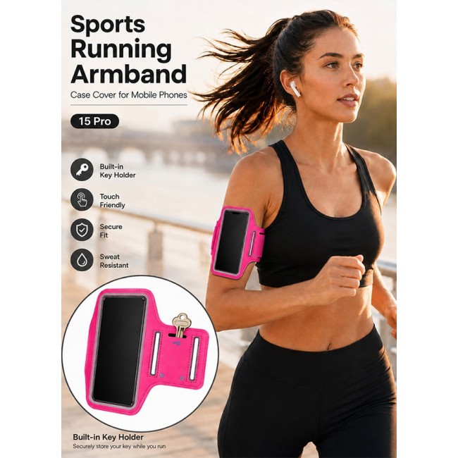 MARGOUN Sports Running Armband Case Compatible with iPhone 15 Pro – Water-Resistant Fitness Wristband Pouch for Gym, Workouts, Jogging with Key Holder and Reflective Strip