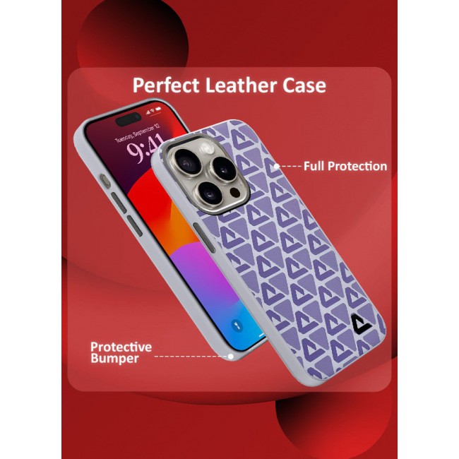 CATANES (for iPhone 15 Pro Max) 2 Pack Case and Screen Protector Leather Back Cover Triangle Pattern Shockproof Protective Phone Case Purple