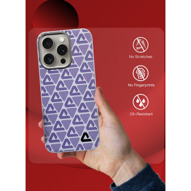 CATANES (for iPhone 15 Pro Max) 2 Pack Case and Screen Protector Leather Back Cover Triangle Pattern Shockproof Protective Phone Case Purple