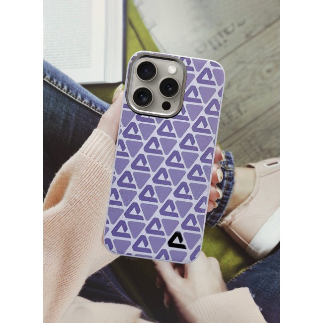 CATANES (for iPhone 15 Pro Max) 2 Pack Case and Screen Protector Leather Back Cover Triangle Pattern Shockproof Protective Phone Case Purple