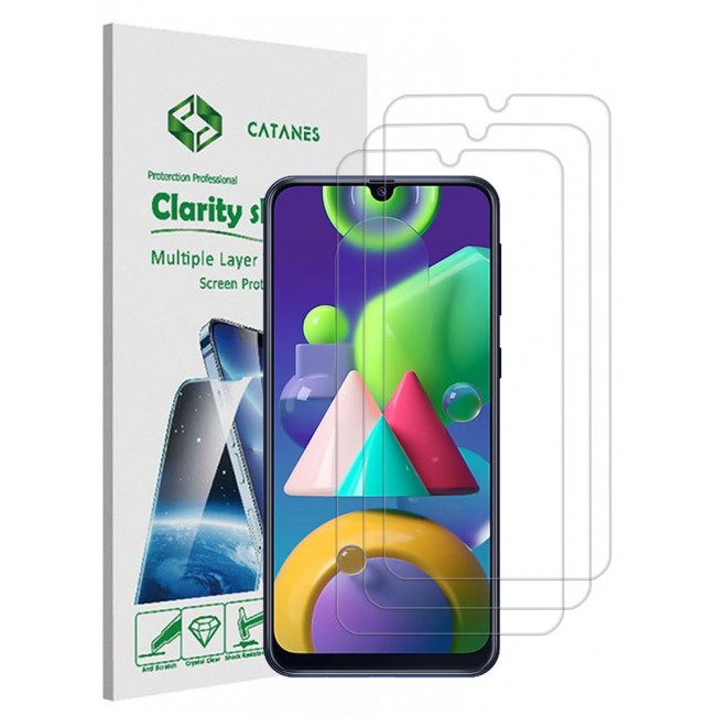 CATANES 3 Pack For Samsung Galaxy M21 Screen Protector Tempered Glass Full Glue Back