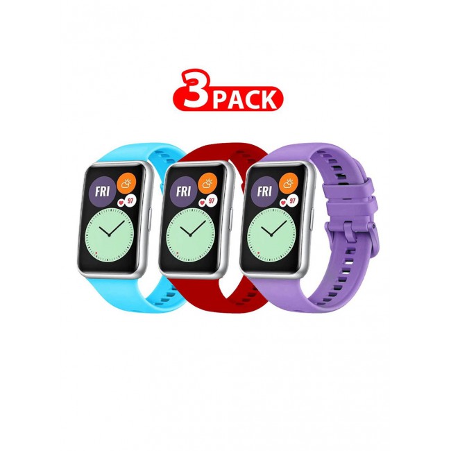 CATANES 3 Pack For Huawei Watch Fit 2 Silicone Bracelet Replacement Strap Multicolour 11(Only Compatible with Huawei Watch Fit 2)