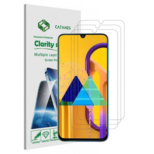 CATANES 3 Pack For Samsung Galaxy M30 Screen Protector Tempered Glass Full Glue Back
