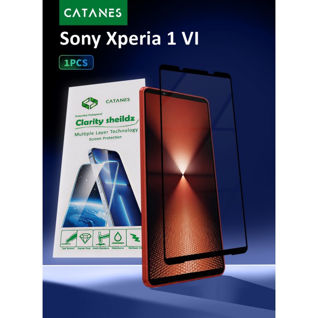 CATANES Screen Protector for Sony Xperia 1 VI Tempered Glass 3D, Full Coverage, Scratch-Resistant, 9H Hardness High-Definition Clear Guard, Black Edge