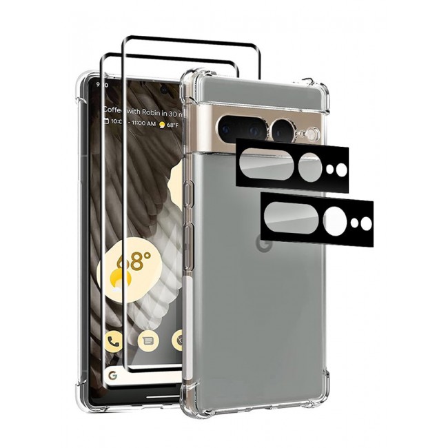 CATANES 5 Packs For Google Pixel 7 Pro TPU Case and 2 Screen Protectors and 2 Camera Lens Protectors Clear Transparent Shockproof Case Scratch Resistant Reinforced Corners Cover