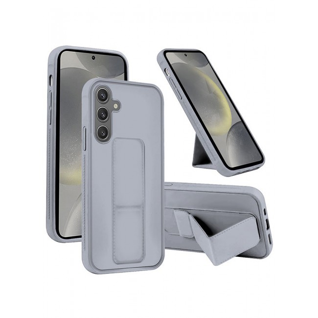 CATANES Samsung Galaxy S24 Case Magnetic Stand and Holder Premium Silicone Vertical and Horizontal Hand Strap Grip Multi Stand Car Mount Kickstand Case Finger Strap Cover Grey