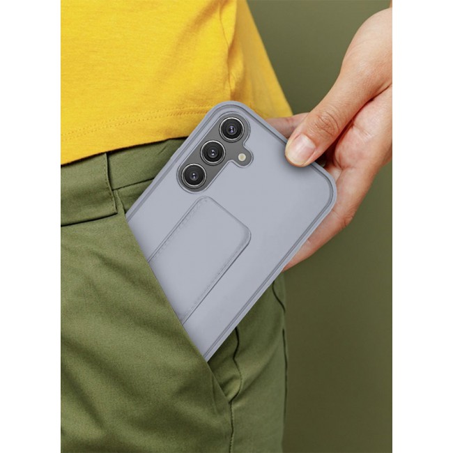 CATANES Samsung Galaxy S24 Case Magnetic Stand and Holder Premium Silicone Vertical and Horizontal Hand Strap Grip Multi Stand Car Mount Kickstand Case Finger Strap Cover Grey