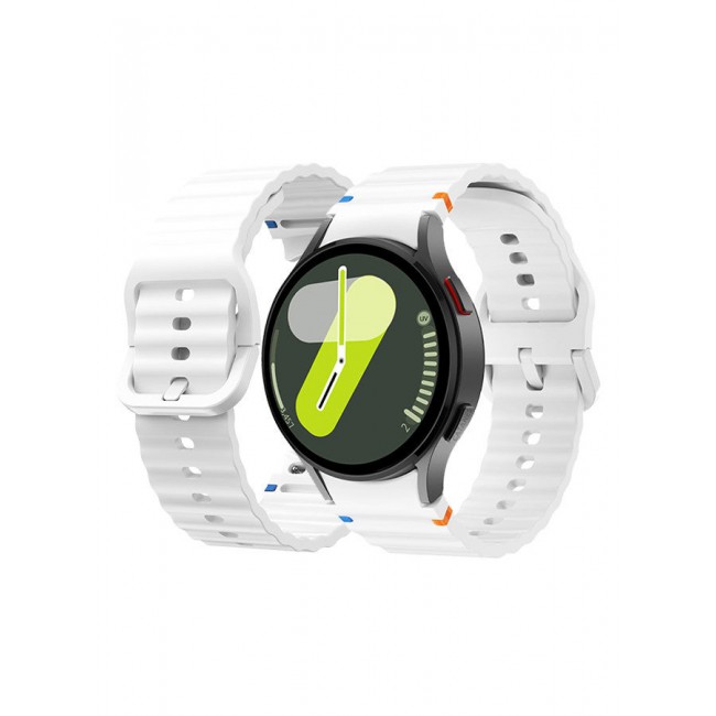 CATANES (for Samsung Galaxy Watch 7 / Samsung Galaxy Watch 6 ) Silicone Sport Band with Decorative Woven Line Durable and Sport Design for Men Women White