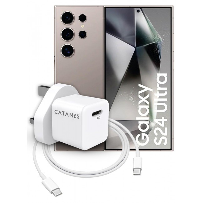 CATANES 25W PD Fast Charger Adapter Type C 3Pins with 1m Cable Type C for Samsung Galaxy S23 Ultra and S24 Ultra / White