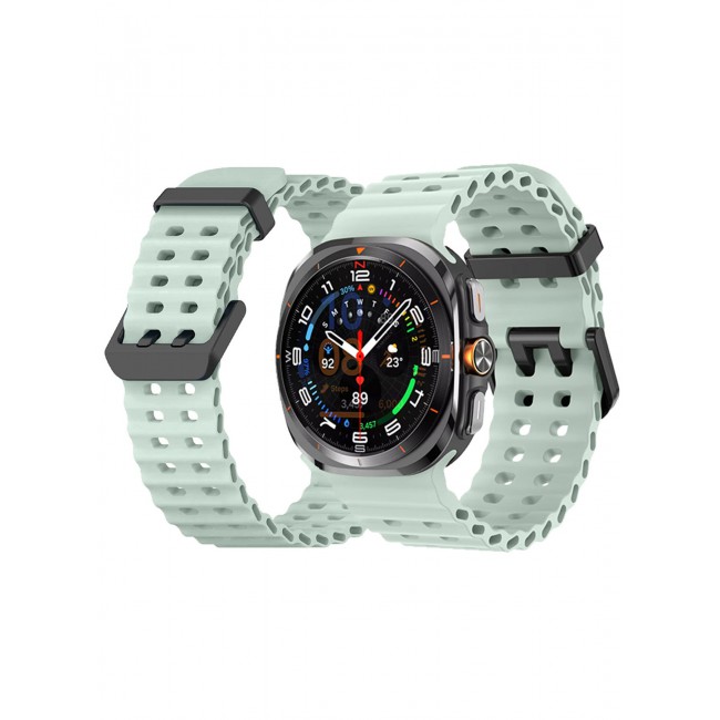 CATANES Silicone watch band for Samsung Galaxy Watch 7 Ultra 47mm, Rugged Soft Ocean Silicone Sport Strap Replacement Accessory Fit for Samsung Galaxy Watch Ultra Band Dual Row Hole - Light Green