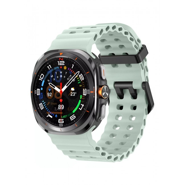 CATANES Silicone watch band for Samsung Galaxy Watch 7 Ultra 47mm, Rugged Soft Ocean Silicone Sport Strap Replacement Accessory Fit for Samsung Galaxy Watch Ultra Band Dual Row Hole - Light Green