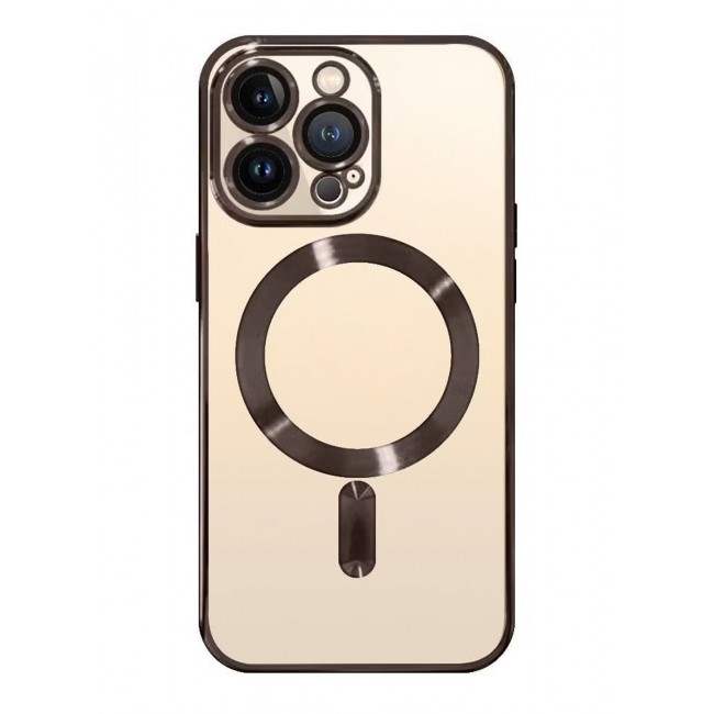 CATANES 2Pack for iPhone 14 Pro MagSafe Case and Screen Protector Clear Electroplating Frame Wireless Charging Cover with Tempered Glass Brown/Clear