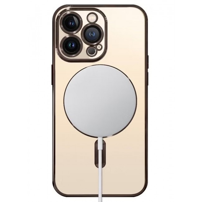 CATANES 2Pack for iPhone 14 Pro MagSafe Case and Screen Protector Clear Electroplating Frame Wireless Charging Cover with Tempered Glass Brown/Clear