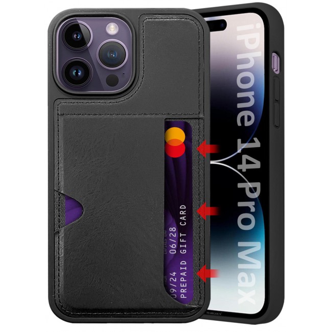 CATANES iPhone 14 Pro Max Case Leather Antifingerprint Cover with Wallet Card Slot Shell, Side Insert Card Holder, Anti Fall Protection - Black