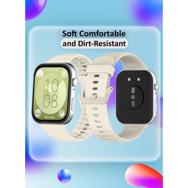 CATANES (for Watch Fit 3) Silicone Sport Band, Soft Adjustable Sport Breathable Replacement Watch Strap Loop /Light beige