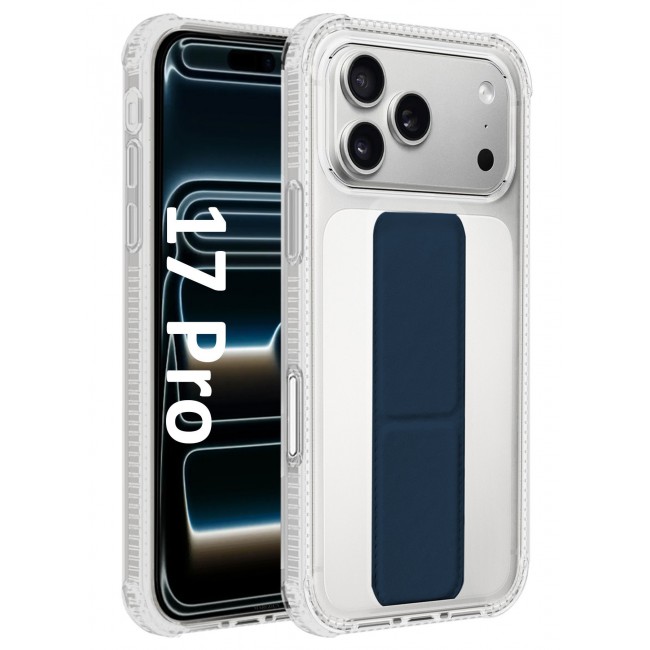 CATANES Finger Grip Clear Case Cover for iPhone 17 Pro- Kickstand Car Magnetic Holder Multi-function Protective Two-in-one Case - Dark Blue