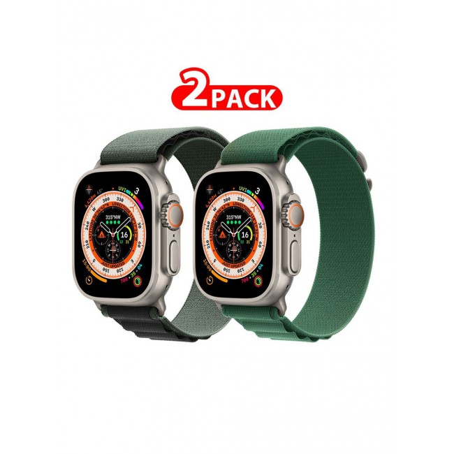 CATANES 2 Pack For Apple Watch Band 49mm 45mm 44mm 42mm Alpine Loop Band Women Men Adjustable with Metal G-Hook Strap for iWatch Ultra Series SE 8/7/6/5/4/3/2/1 Dark Green/Green