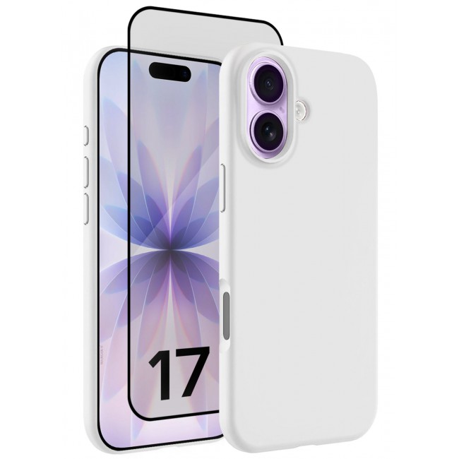 CATANES 2 Packs Silicone Protective Phone Case for iPhone 17 - Soft Anti-Scratch Microfiber Lining Ultra Slim Drop Protection Phone Cover with 3D Screen Protector - White