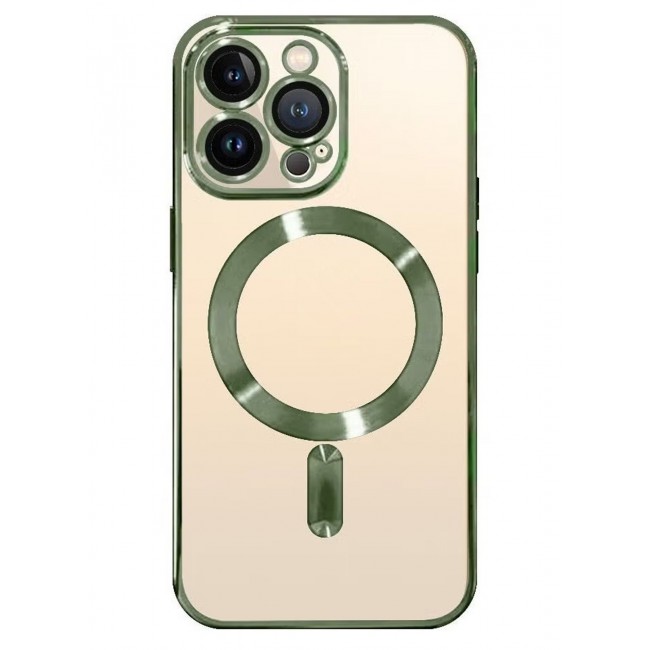CATANES 2Pack for iPhone 14 Pro Max Magsafe Case and Screen Protector Clear Electroplating Frame Wireless Charging Cover with Tempered Glass Green/Clear