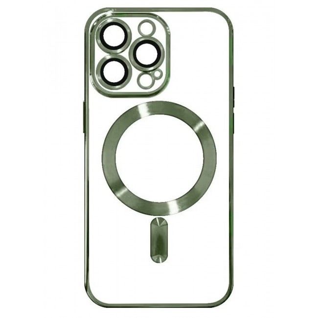 CATANES 2Pack for iPhone 14 Pro Max Magsafe Case and Screen Protector Clear Electroplating Frame Wireless Charging Cover with Tempered Glass Green/Clear