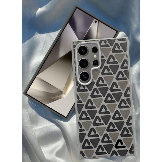 CATANES (for Samsung Galaxy S24 Ultra) Case Leather Back Cover Triangle Pattern Shockproof Protective Phone Case Brown