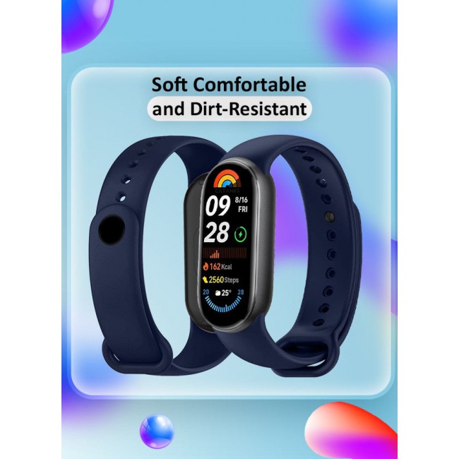 CATANES (for Mi Band 8and 9) Strap Soft Silicone Replacement Sport Wristband for Xiaomi Mi Band 8and 9 Watch Band Accessories for Women Men Dark Blue
