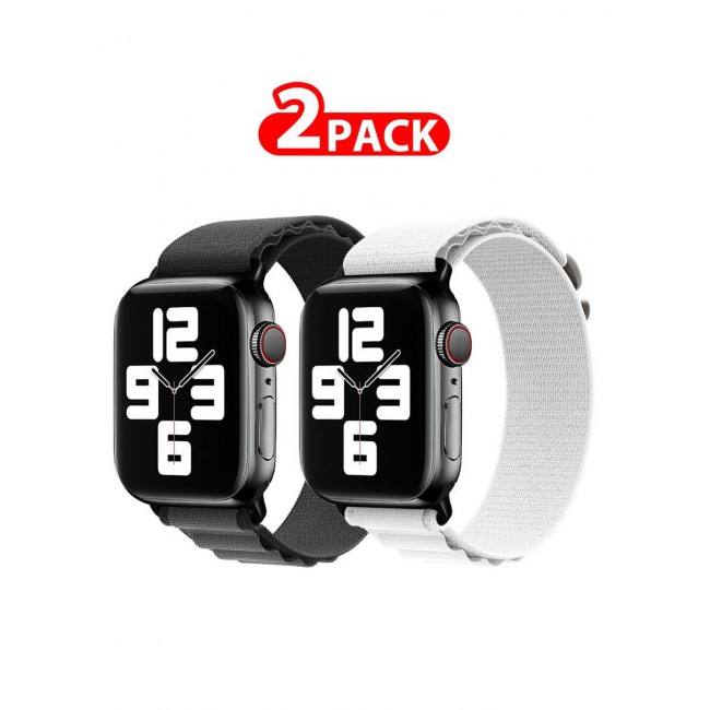 CATANES 2 Pack Of Apple Watch Alpine Loop Band 38mm 40mm 41mm Women Men Adjustable with Metal G-Hook Strap for iWatch Series 7/SE/6/5/4/3/2/1 Black Grey/White