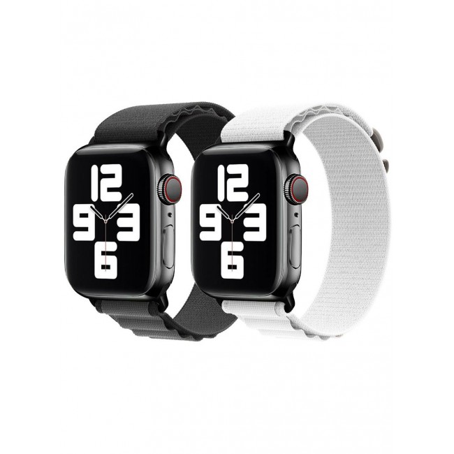 CATANES 2 Pack Of Apple Watch Alpine Loop Band 38mm 40mm 41mm Women Men Adjustable with Metal G-Hook Strap for iWatch Series 7/SE/6/5/4/3/2/1 Black Grey/White