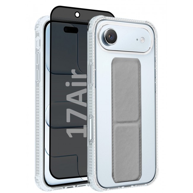 CATANES 2 Packs Finger Grip Clear Case Cover for iPhone 17 Air- Kickstand Car Magnetic Holder Multi-function Protective Two-in-one Case with Privacy Screen Protector - Grey