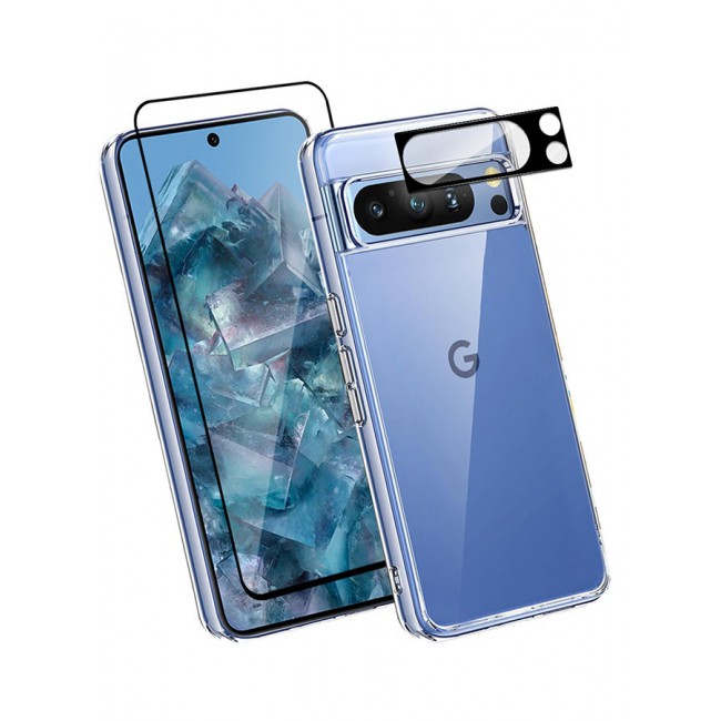 CATANES 3 Packs For Pixel 8 Pro TPU Case and Screen Protector and Camera Lens Protector Clear Transparent Shockproof Protective Phone Case Scratch Resistant Cover