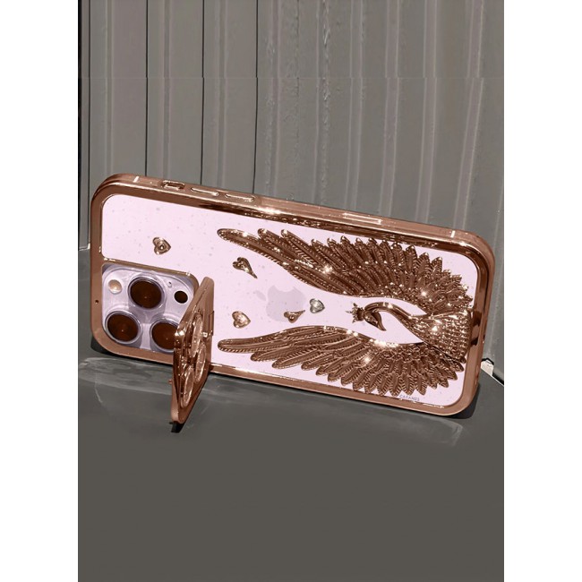 CATANES iPhone 15 Pro Max Bling Case Peacock Glitter Hard TPU Shockproof Protection Cover With Kickstand for Women Girls Rose Gold