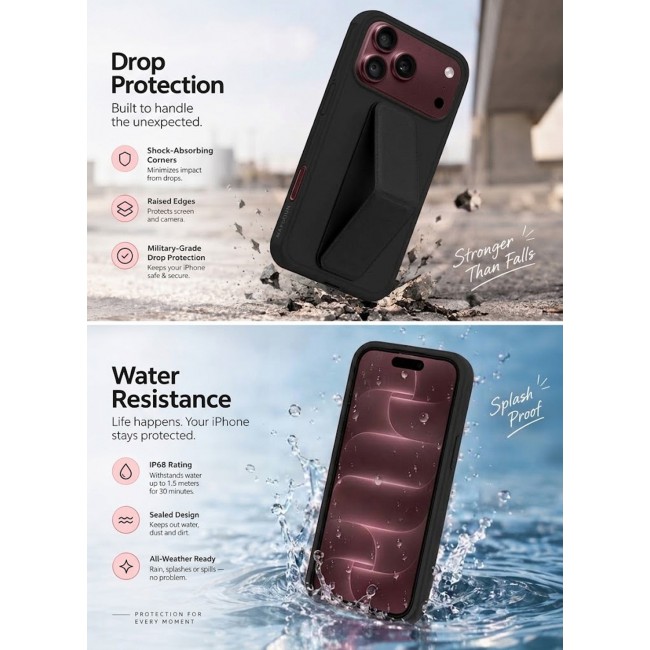CATANES For iPhone 18 Pro Max Case Durable PU Leather Cover with Secure Finger Ring and Stand Support - Black
